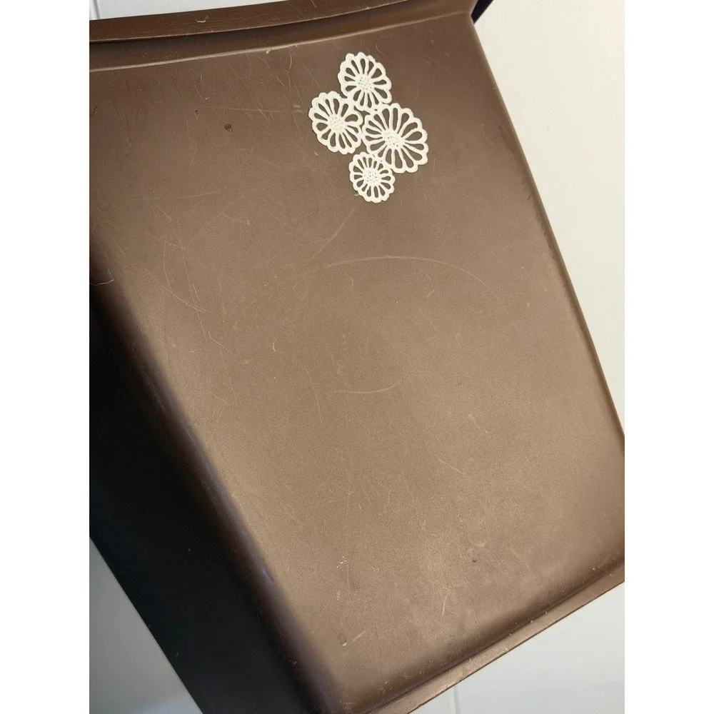 VTG Rubbermaid Wastebasket Brown Floral Trash Can Plastic Bin Small Retro Decor